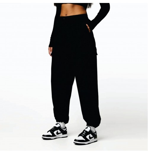 Premium Stretch Nylon Fabric 85% Polyamide 15% Elastane Utility Woven Cargo Pant Black Women's Cargo Trousers Premium Stretch Nylon Fabric 85% Polyamide 15% Elastane Utility Woven Cargo Pant Black Women's Cargo Trousers