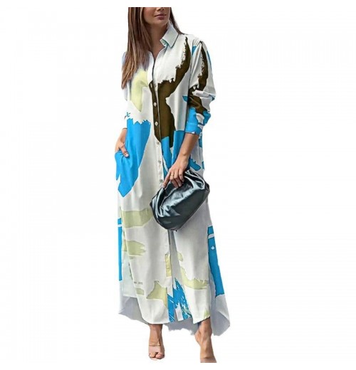 New Arrivals Boutique Women's Clothing Designer XS-2XL Fashion Casual Geometric Printing Loose Split Women's Shirt Dress New Arrivals Boutique Women's Clothing Designer XS-2XL Fashion Casual Geometric Printing Loose Split Women's Shirt Dress