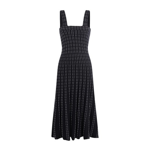 Custom Knitwear Manufacturer Elegant Black Chic Luxury Clothes Sweater Knit Dress Sleeveless Striped Midi Knitted Dress Women Custom Knitwear Manufacturer Elegant Black Chic Luxury Clothes Sweater Knit Dress Sleeveless Striped Midi Knitted Dress Women