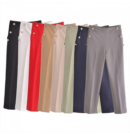 ZATRHMBM Pants Women's 2022 Summer New Products European and American Style Retro Fashion All-match High Waist Casual Pants ZATRHMBM Pants Women's 2022 Summer New Products European and American Style Retro Fashion All-match High Waist Casual Pants