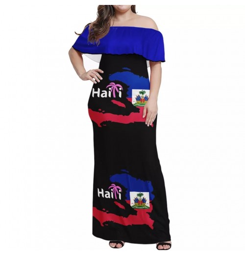 Dropshipping Haitian Clothing Haiti Flag Fat Woman Feminine Clothes One Shoulder Design Women Dresses Dropshipping Haitian Clothing Haiti Flag Fat Woman Feminine Clothes One Shoulder Design Women Dresses