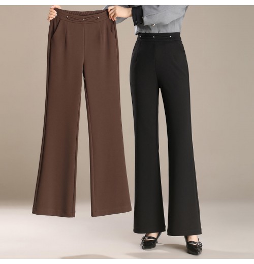 2024 summer women's new high-waisted slim-fit straight pants knitted casual flared pants 2024 summer women's new high-waisted slim-fit straight pants knitted casual flared pants