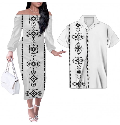 2023 Cosy dress Couple Polynesian Clothing Womens Evening White Dress With Hibiscus Print women's fall dress 2023 Cosy dress Couple Polynesian Clothing Womens Evening White Dress With Hibiscus Print women's fall dress