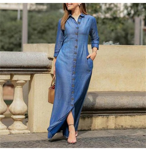 Autumn Women Clothing Shirts Dress Vintage Wash Long Sleeve Denim Women's Button Design Temperament Dress Autumn Women Clothing Shirts Dress Vintage Wash Long Sleeve Denim Women's Button Design Temperament Dress
