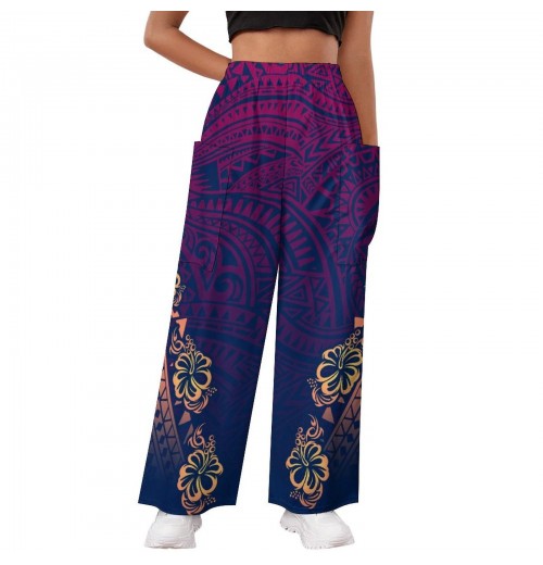 New Polynesian-Inspired Women's Plus Size Wide Leg Cargo Trousers with Pocket New Polynesian-Inspired Women's Plus Size Wide Leg Cargo Trousers with Pocket