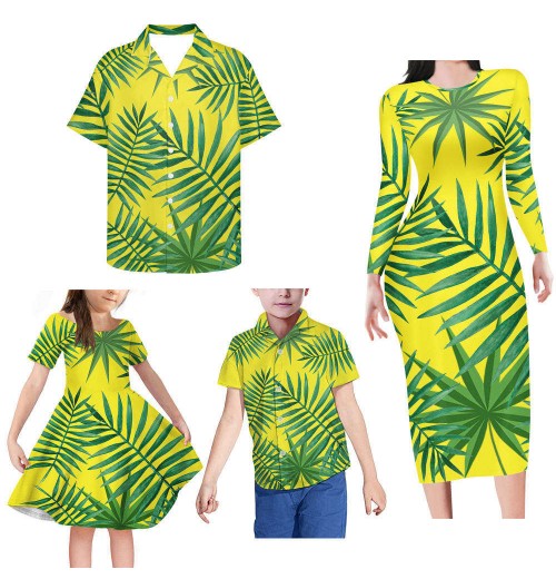 Wholesale Fashion Custom Samoan Hawaiian Tribal Dresses Set For Men And Women Family Outfits Women's Dress And Men's Shirts Wholesale Fashion Custom Samoan Hawaiian Tribal Dresses Set For Men And Women Family Outfits Women's Dress And Men's Shirts