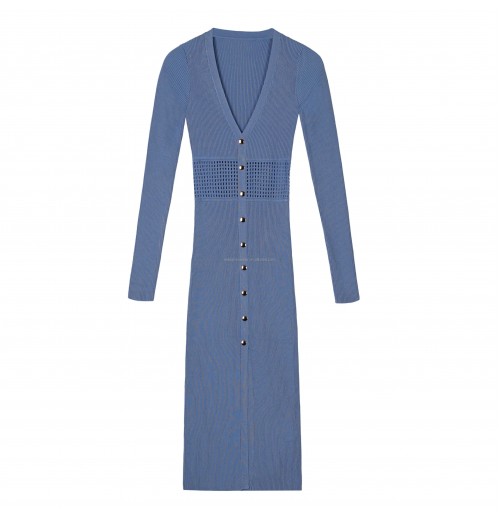 Women's High Quality Designer Computer Knitted Long Sleeve V-Neck Dress Customized Solid Color for Spring Summer Casual Style Women's High Quality Designer Computer Knitted Long Sleeve V-Neck Dress Customized Solid Color for Spring Summer Casual Style