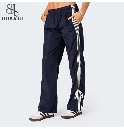 Women Side Striped Bow Loose Sweatpants Elastic Low Waist Active Long Pants with Side Pocket Streetwear Sporty Bottoms Women Side Striped Bow Loose Sweatpants Elastic Low Waist Active Long Pants with Side Pocket Streetwear Sporty Bottoms