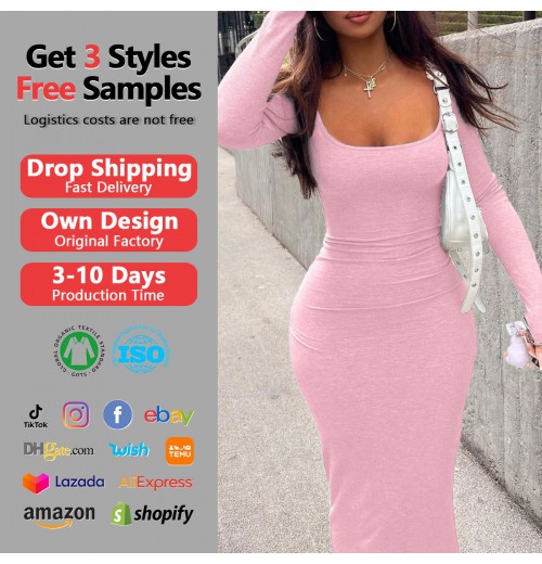 Women Elegant Bodycon Dress Long Sleeve Club Maxi Vestido Club Women Fashion Solid Color Small Pit Dress Women Elegant Bodycon Dress Long Sleeve Club Maxi Vestido Club Women Fashion Solid Color Small Pit Dress