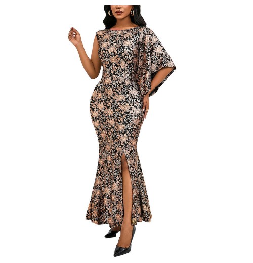 High Quality Women's Straight Silhouette Maxi Dress Elegant Casual One Shoulder Lace Glitter Print Formal Party Dress Plus Size High Quality Women's Straight Silhouette Maxi Dress Elegant Casual One Shoulder Lace Glitter Print Formal Party Dress Plus Size