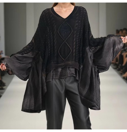Fashion loose women's knitwear 2024 fall new trend solid color patchwork batsleeve casual women's sweater Fashion loose women's knitwear 2024 fall new trend solid color patchwork batsleeve casual women's sweater