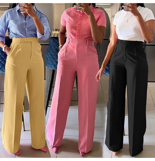 GX6012 New Trendy Solid Color Elegant Casual Ladies High Waist Wide Leg Trousers Women's Straight Pants GX6012 New Trendy Solid Color Elegant Casual Ladies High Waist Wide Leg Trousers Women's Straight Pants