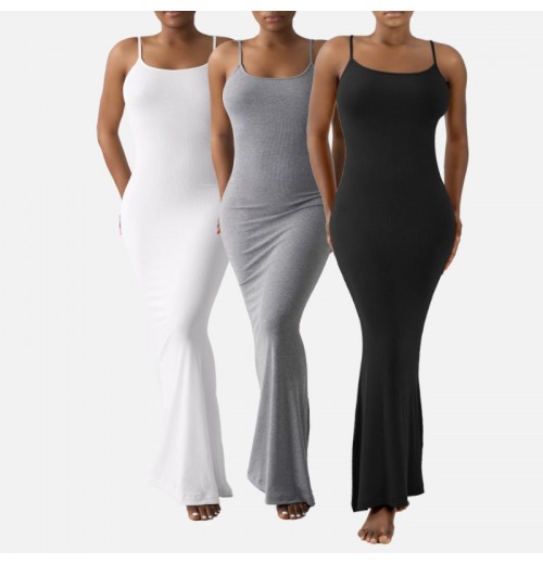 SK1229 Women's Elegant Casual Dress Solid Strappy Halter Slim High Elastic Breathable Long Dress SK1229 Women's Elegant Casual Dress Solid Strappy Halter Slim High Elastic Breathable Long Dress