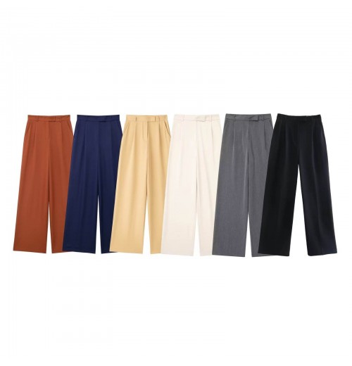 Women 2024 Autumn New Fashion Pleated Wide Leg Pants Vintage Pocket Casual Chic Female Trousers Mujer Women 2024 Autumn New Fashion Pleated Wide Leg Pants Vintage Pocket Casual Chic Female Trousers Mujer