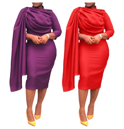 high quality women clothing Autumn and winter new Solid color half turtleneck irregular mid-length dress high quality women clothing Autumn and winter new Solid color half turtleneck irregular mid-length dress